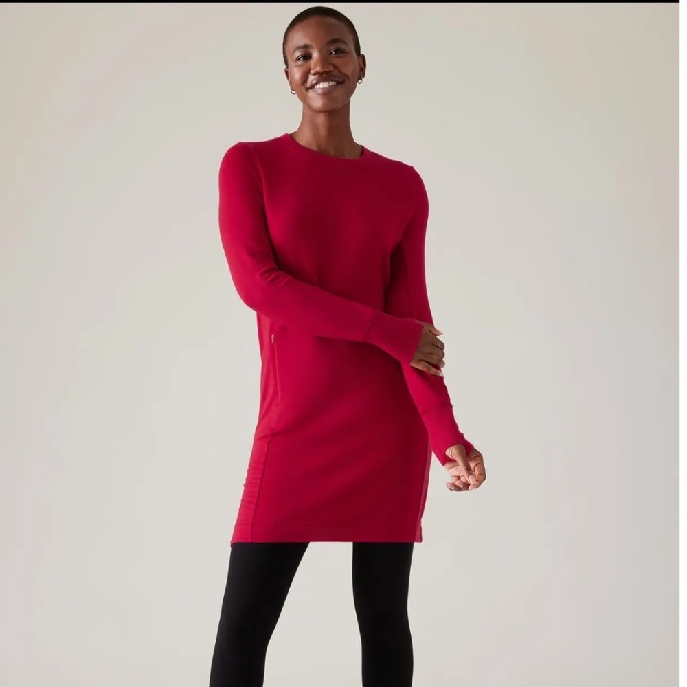 Athleta Coaster Luxe Sweatshirt Dress Red Long Sleeve Tencel‎ Blend Small